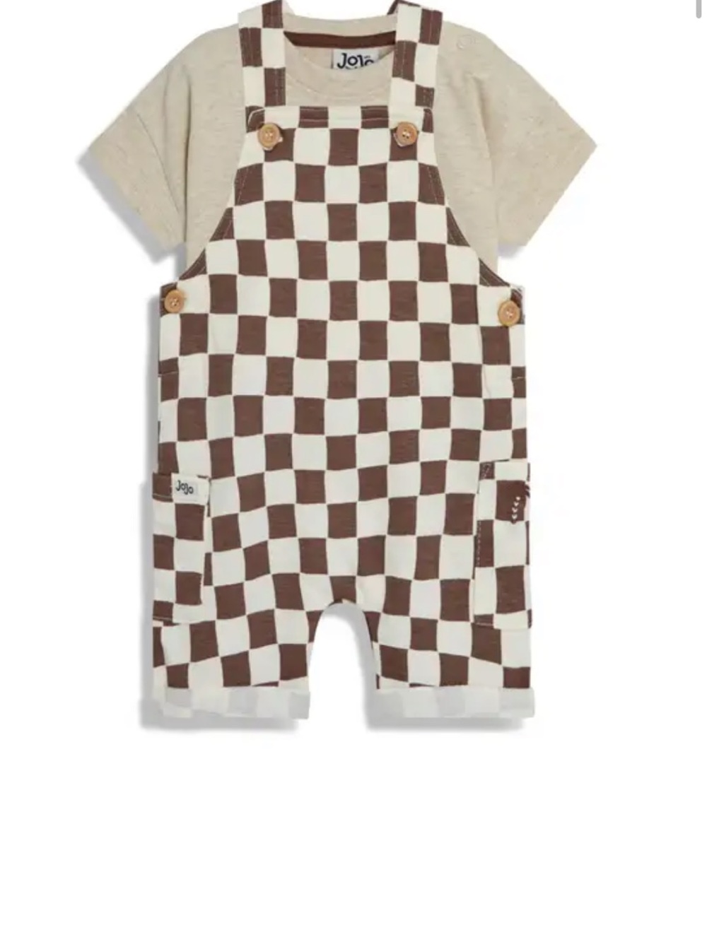 JoJo Maman Bebe Brown and Cream Check Dungaree Set